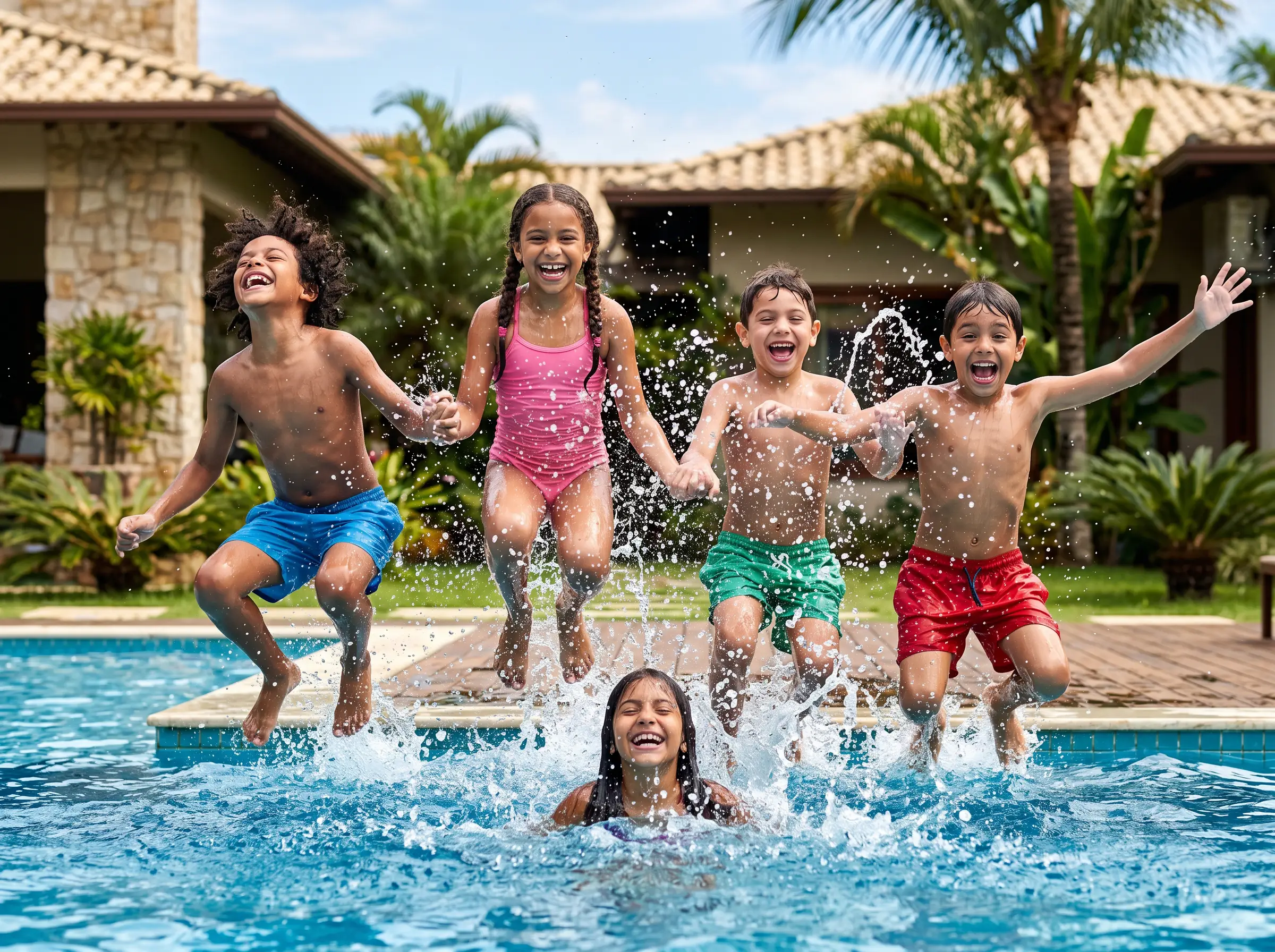 Criança brincando em piscina limpa e bem cuidada